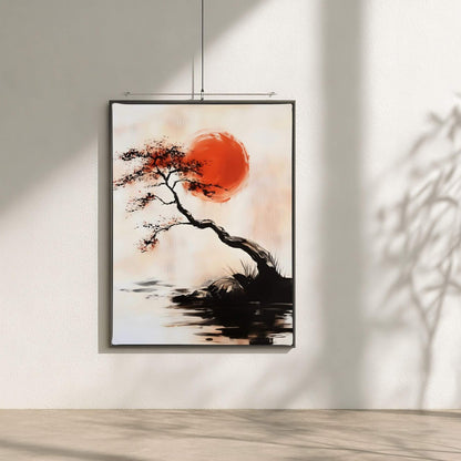Minimalist Japanese Tree Wall Art Framed Canvas Print