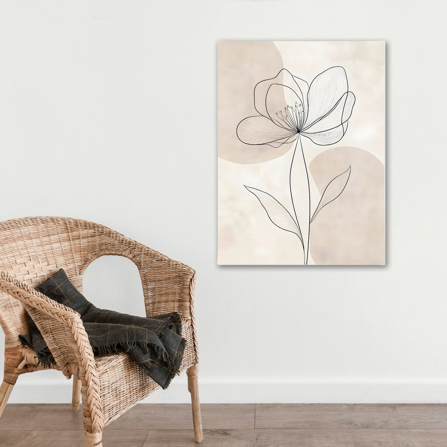 Minimalist Line Flower Framed Wall Art Canvas Print - Neutral Botanical Outline Artwork