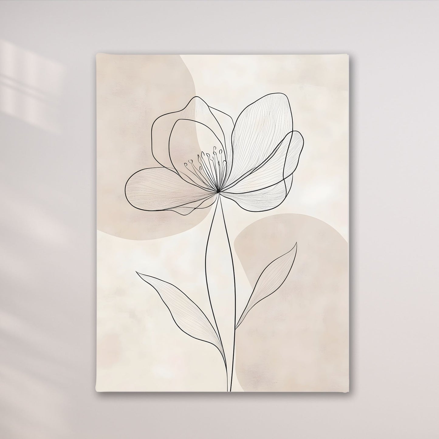 Minimalist Line Flower Framed Wall Art Canvas Print - Neutral Botanical Outline Artwork