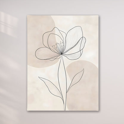 Minimalist Line Flower Framed Wall Art Canvas Print - Neutral Botanical Outline Artwork