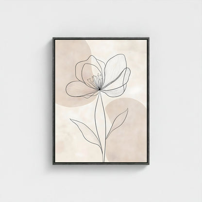 Minimalist Line Flower Framed Wall Art Canvas Print - Neutral Botanical Outline Artwork