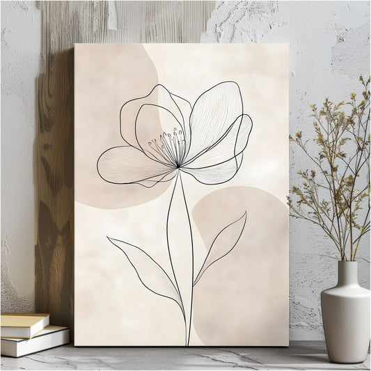 Minimalist Line Flower Framed Wall Art Canvas Print - Neutral Botanical Outline Artwork
