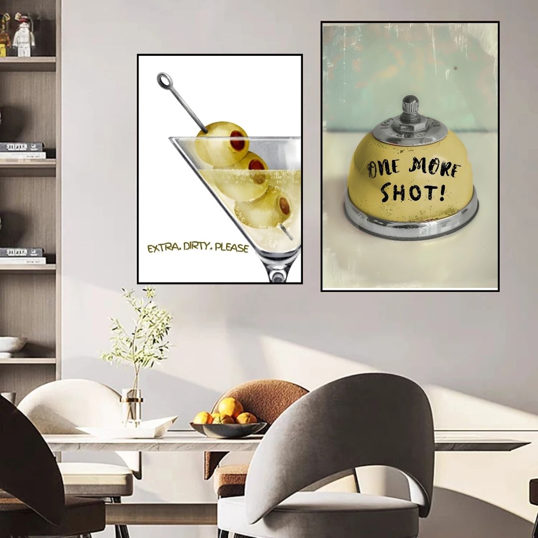 Minimalist Martini Olives Cocktail Kitchen Art Print Canvas Retro Poster For Dining Room Bar Wall Decor
