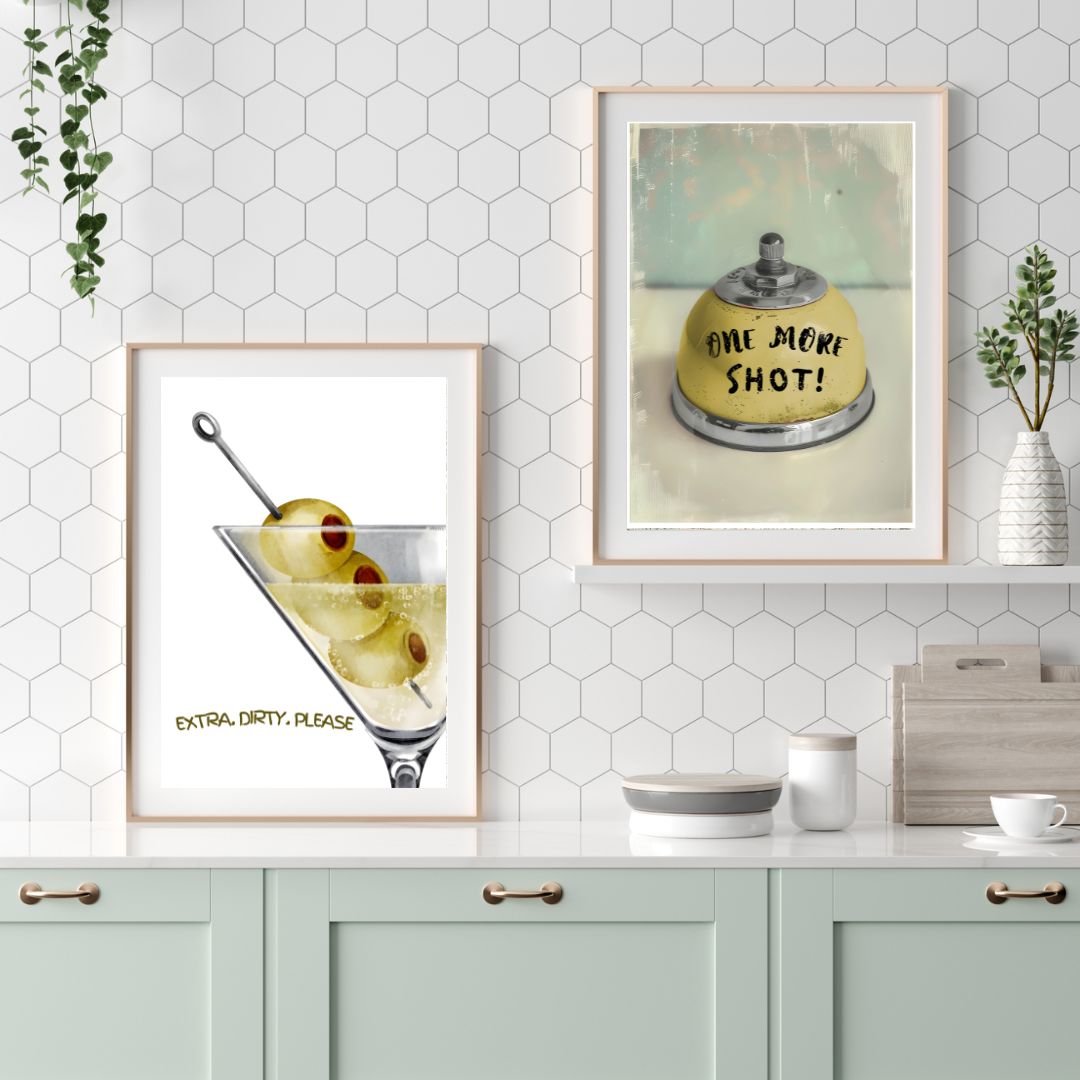 Minimalist Martini Olives Cocktail Kitchen Art Print Canvas Retro Poster For Dining Room Bar Wall Decor