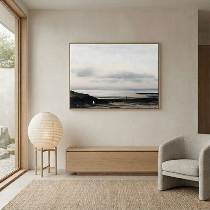 Minimalist Neutral Abstract Landscape Framed Wall Art Canvas Print – Modern Beige Black Art for Contemporary Home Decor
