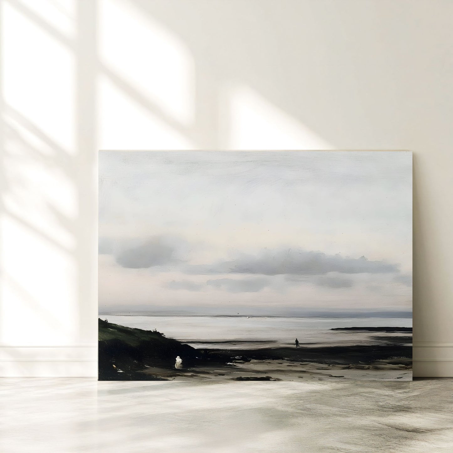 Minimalist Neutral Abstract Landscape Framed Wall Art Canvas Print – Modern Beige Black Art for Contemporary Home Decor