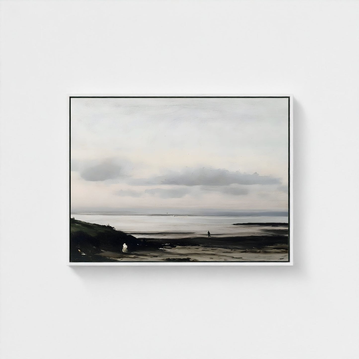 Minimalist Neutral Abstract Landscape Framed Wall Art Canvas Print – Modern Beige Black Art for Contemporary Home Decor