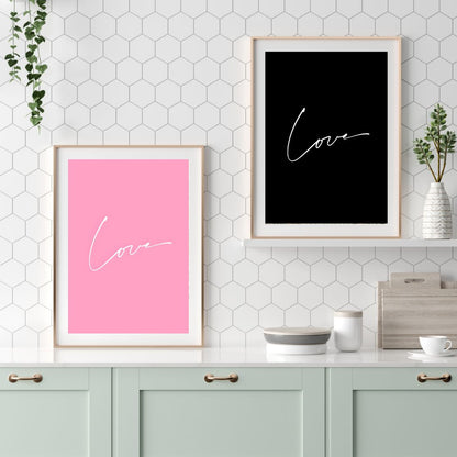 Minimalist Nordic Black Pink Love Wall Art Canvas Print For Modern Living Room Bedroom Home Decor