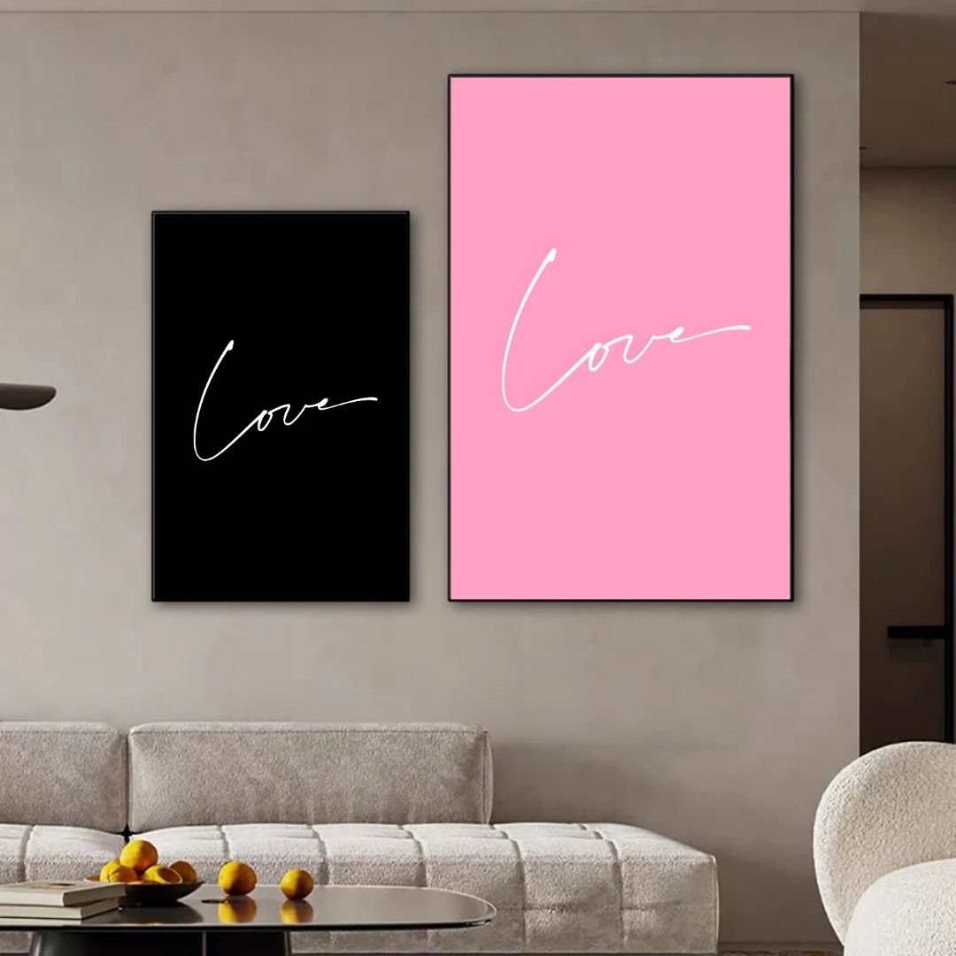 Minimalist Nordic Black Pink Love Wall Art Canvas Print For Modern Living Room Bedroom Home Decor