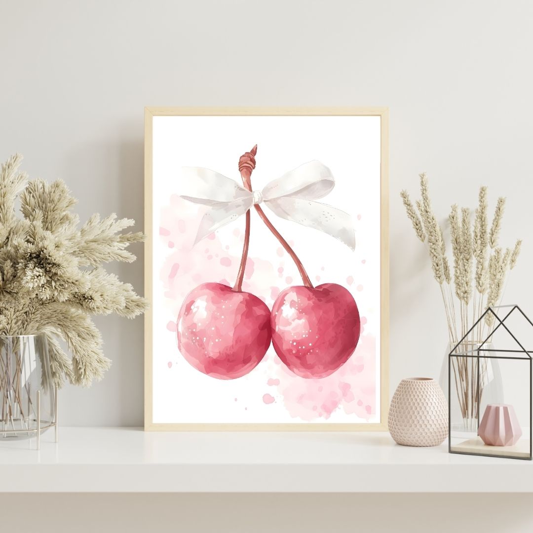 Minimalist Patisserie Pink Macaron Cherries Wall Art Canvas Print For Kitchen Dining Room Home Goods Decor