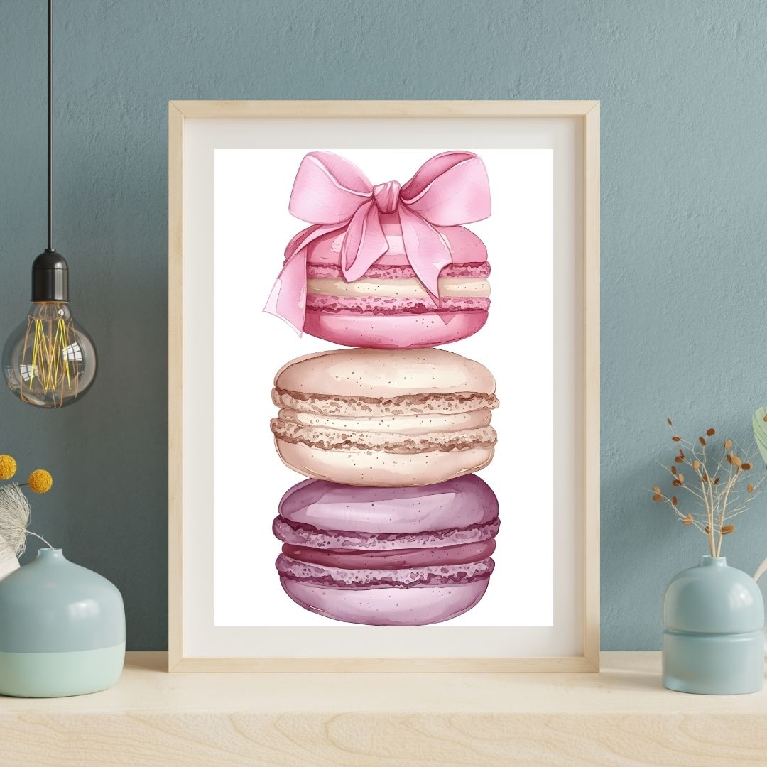 Minimalist Patisserie Pink Macaron Cherries Wall Art Canvas Print For Kitchen Dining Room Home Goods Decor