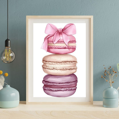 Minimalist Patisserie Pink Macaron Cherries Wall Art Canvas Print For Kitchen Dining Room Home Goods Decor