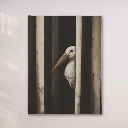 Minimalist Pelican Bird Framed Wall Art Canvas Print – Moody Black White Coastal Animal Artwork