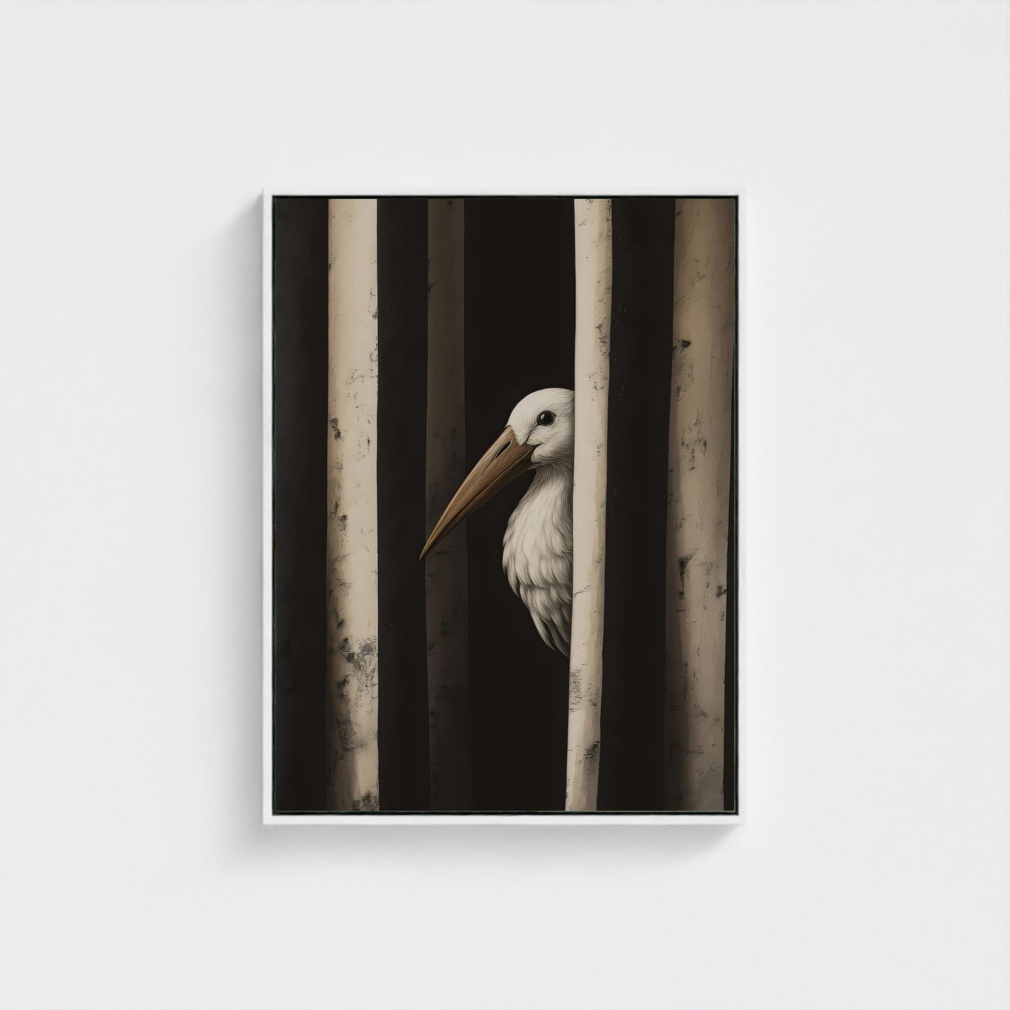 Minimalist Pelican Bird Framed Wall Art Canvas Print – Moody Black White Coastal Animal Artwork