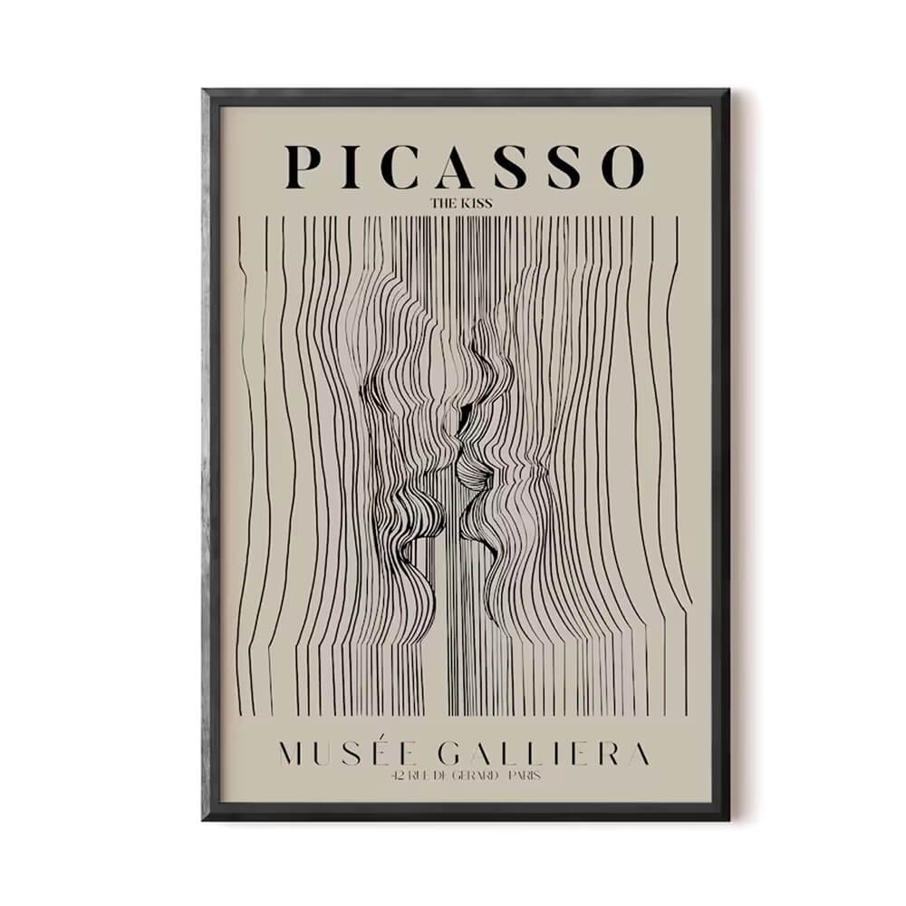 Minimalist Picasso Exhibition Neutral Abstract Kiss Canvas Print Line Wall Art For Modern Living Room Bedroom Refresh