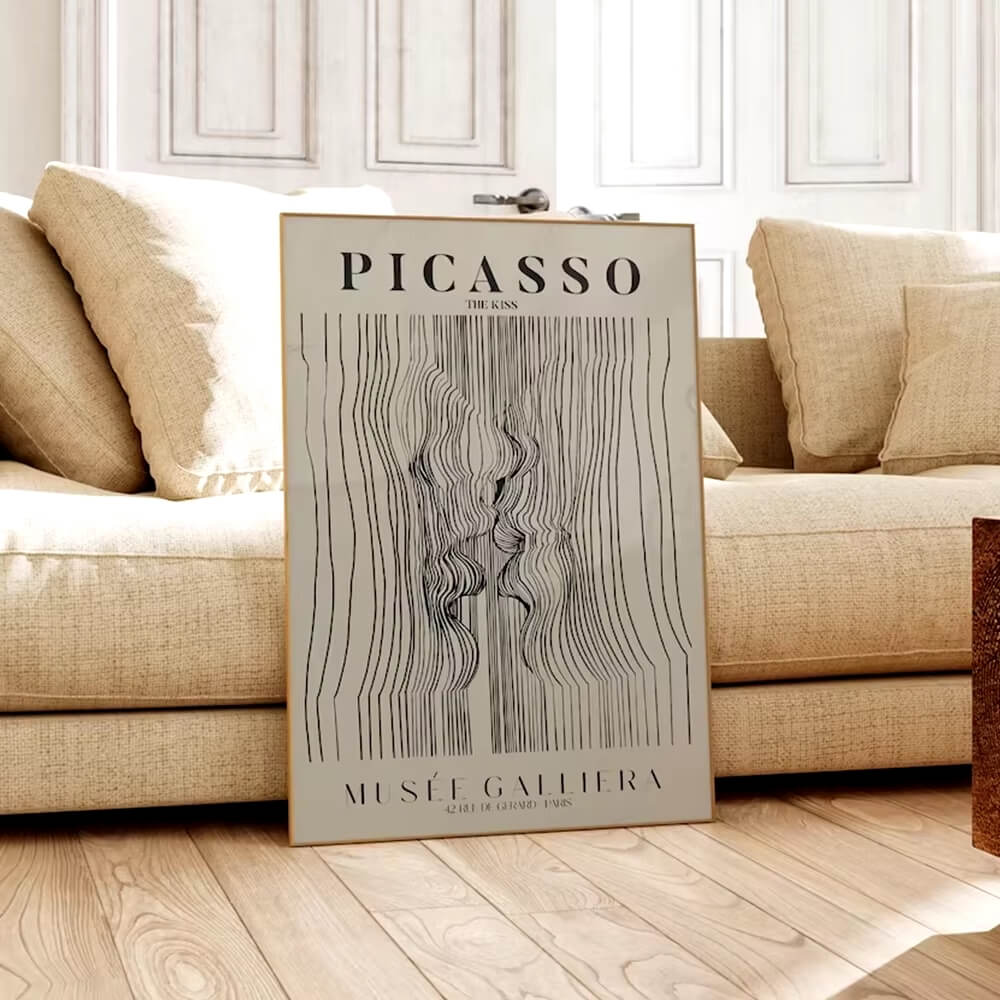 Minimalist Picasso Exhibition Neutral Abstract Kiss Canvas Print Line Wall Art For Modern Living Room Bedroom Refresh