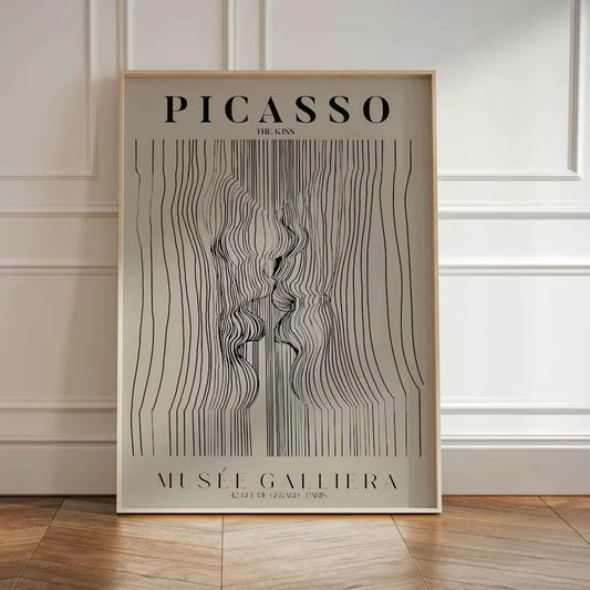 Minimalist Picasso Exhibition Neutral Abstract Kiss Canvas Print Line Wall Art For Modern Living Room Bedroom Refresh