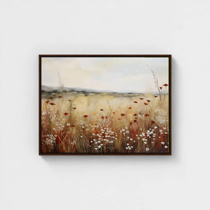 Minimalist Poppy Field Framed Wall Art Canvas Print – Wildflower Meadow Landscape for Modern Farmhouse Decor