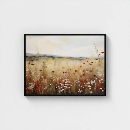 Minimalist Poppy Field Framed Wall Art Canvas Print – Wildflower Meadow Landscape for Modern Farmhouse Decor
