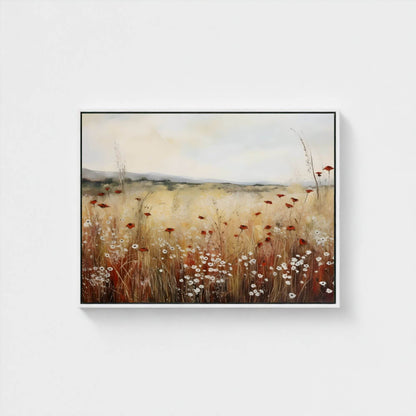 Minimalist Poppy Field Framed Wall Art Canvas Print – Wildflower Meadow Landscape for Modern Farmhouse Decor