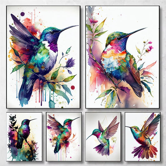 Minimalist Watercolor Colorful Birds Wall Art Abstract Hummingbird Canvas Prints Art for Living Room Bedroom Wall Decor