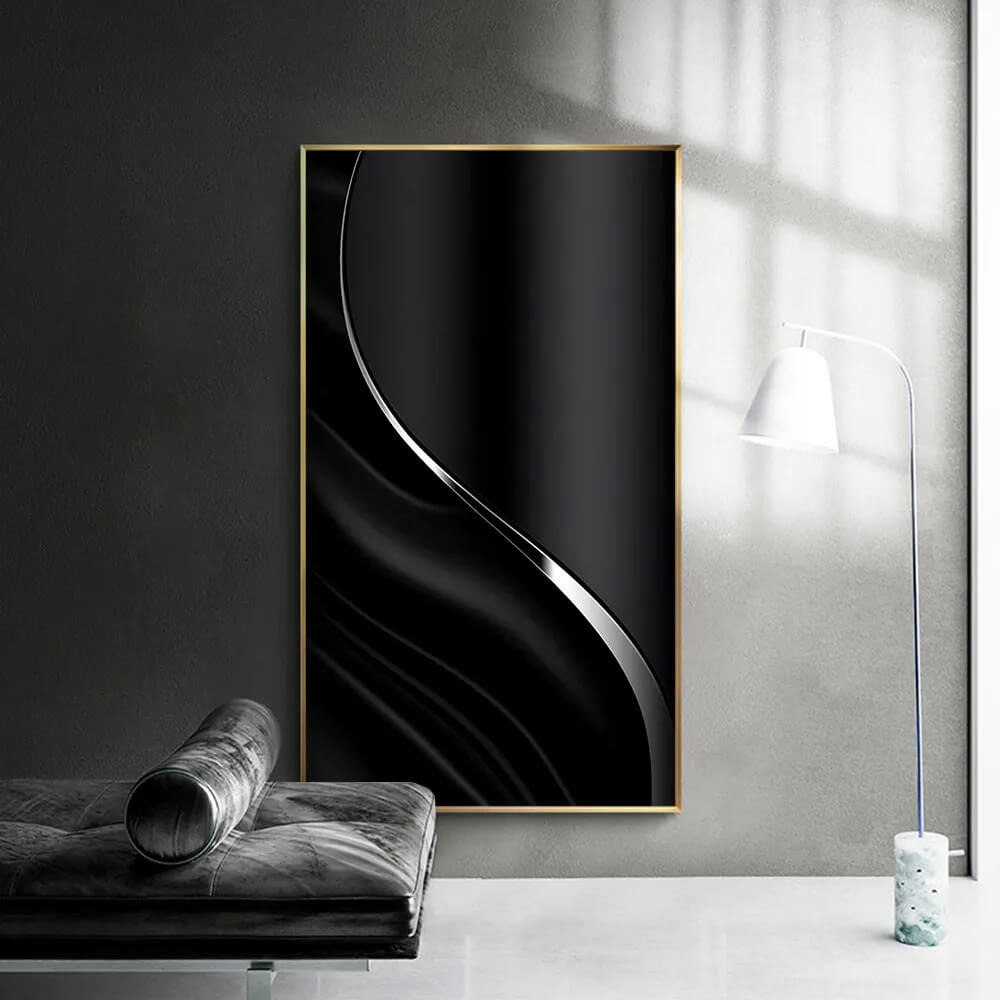 Minimalist Abstract Black Wall Art Golden Lines Canvas Print Flowing Lines Pictures Modern Poster For Luxury Living Room Loft Home Décor
