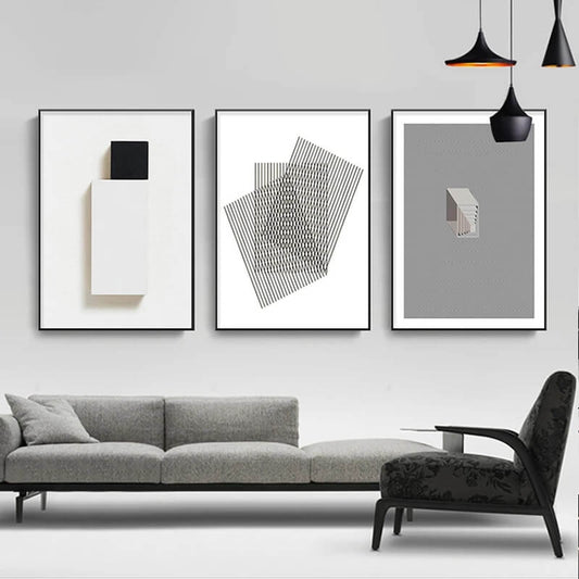 Minimalist Abstract Geometric Canvas Print Modern Black and White Large Wall Art 3D Effect Nordic Poster For Modern Living Room Office Décor