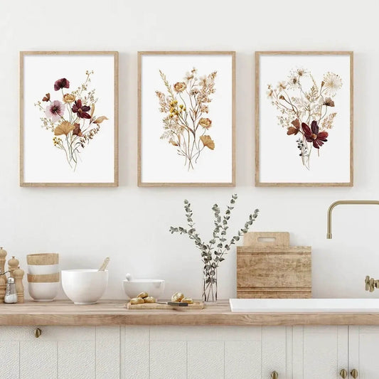 Minimalist Dried Flowers Canvas Prints Nordic Floral Wall Art Watercolor Botanical Poster For Minimalist Scandinavian Living Room Décor