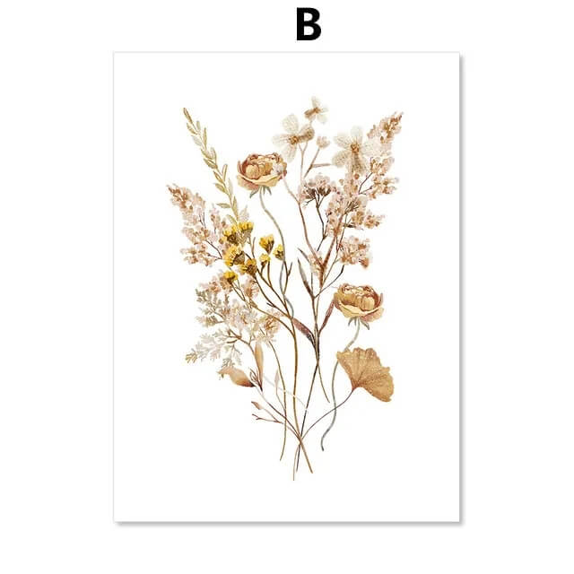 Minimalist Dried Flowers Canvas Prints Nordic Floral Wall Art Watercolor Botanical Poster For Minimalist Scandinavian Living Room Décor