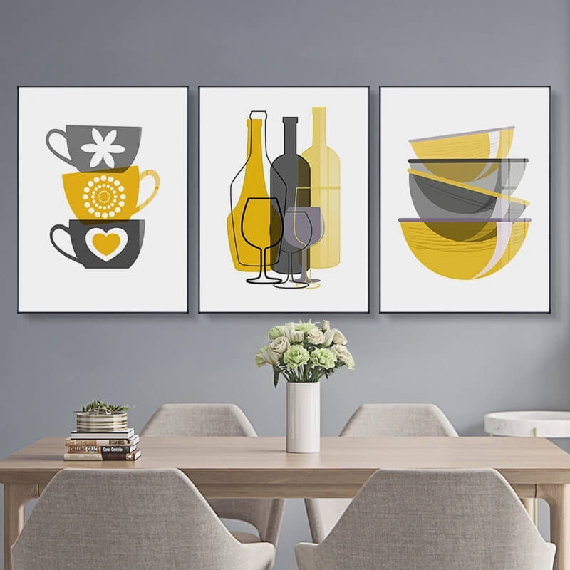 Minimalist Yellow Black Cups Bottles Canvas Prints Fine Art Nordic Style Wall Art Modern Pictures For Dining Room Kitchen Coffee Shop Décor