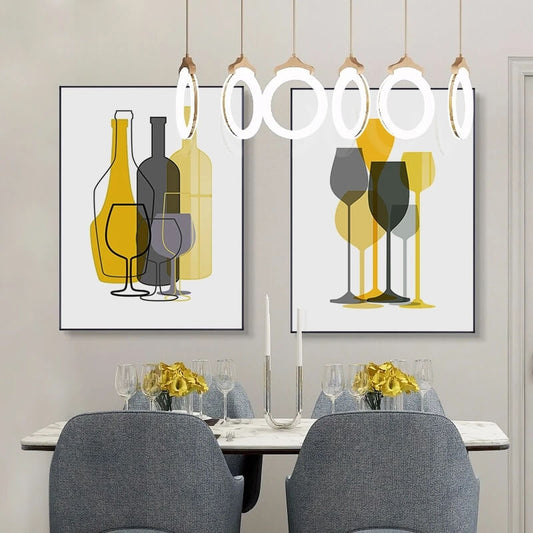 Minimalist Yellow Black Cups Bottles Canvas Prints Fine Art Nordic Style Wall Art Modern Pictures For Dining Room Kitchen Coffee Shop Décor