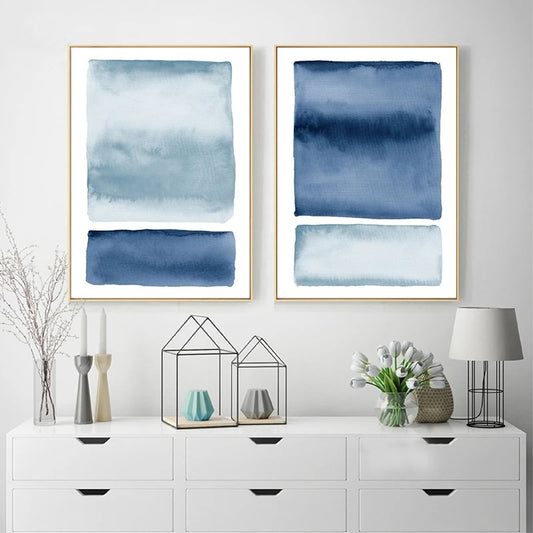 Minimalist Blue Watercolor Abstract Wall Art Canvas Prints Nordic Poster For Modern Minimalist Bedroom