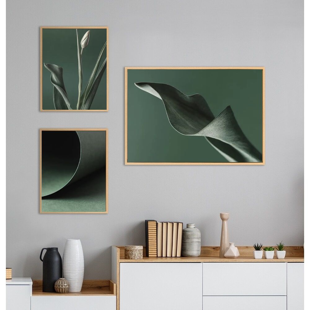 Minimalist Green Tropical Nordic Botanical Plants Canvas Prints Gallery Wall Art Set Of 3 Posters For Modern Scandinavian Living Room Wall Decor