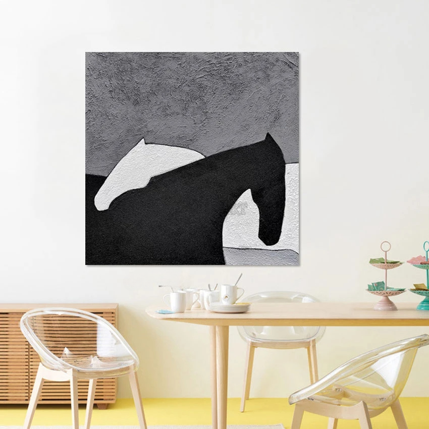 Black and White Horses Painting | Hand-Painted Artwork