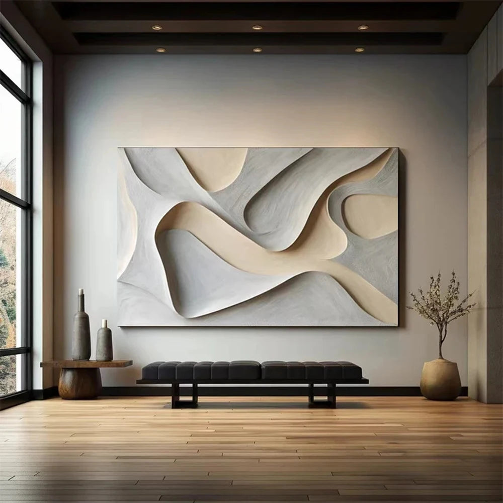 Minimalist White Abstract 3D Effect Wall Art Canvas Print Nordic Geometric Poster For Modern Living Room Office Décor