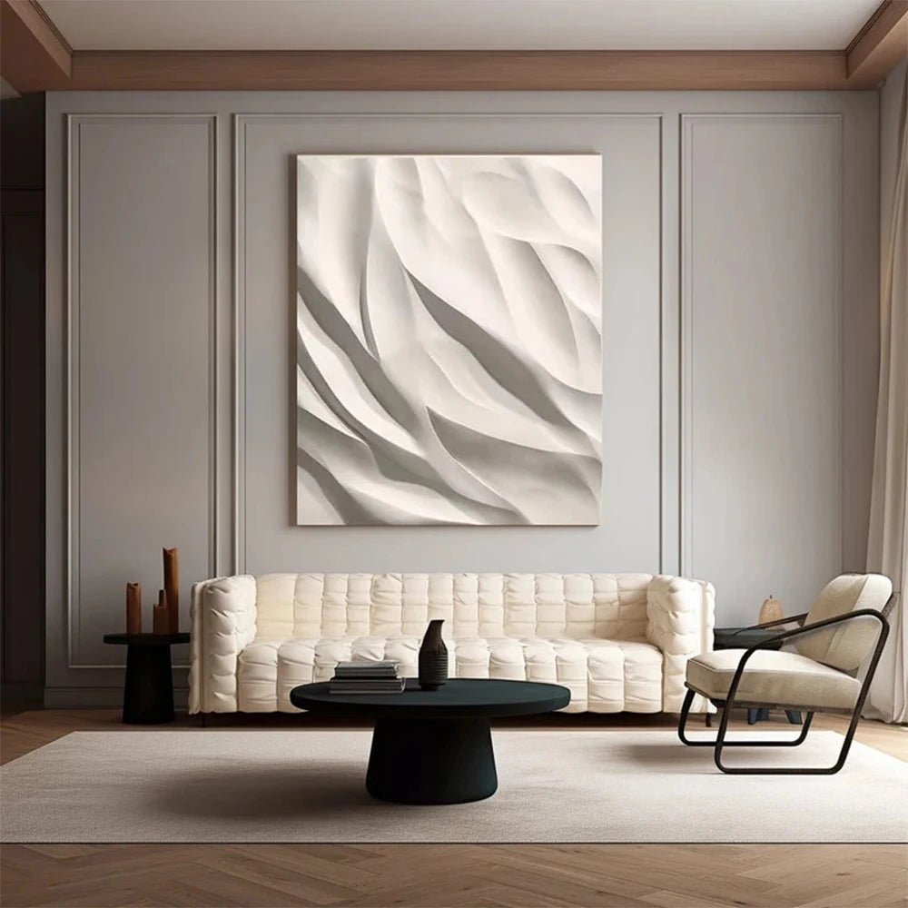 Minimalist White Abstract 3D Effect Wall Art Canvas Print Nordic Geometric Poster For Modern Living Room Office Décor