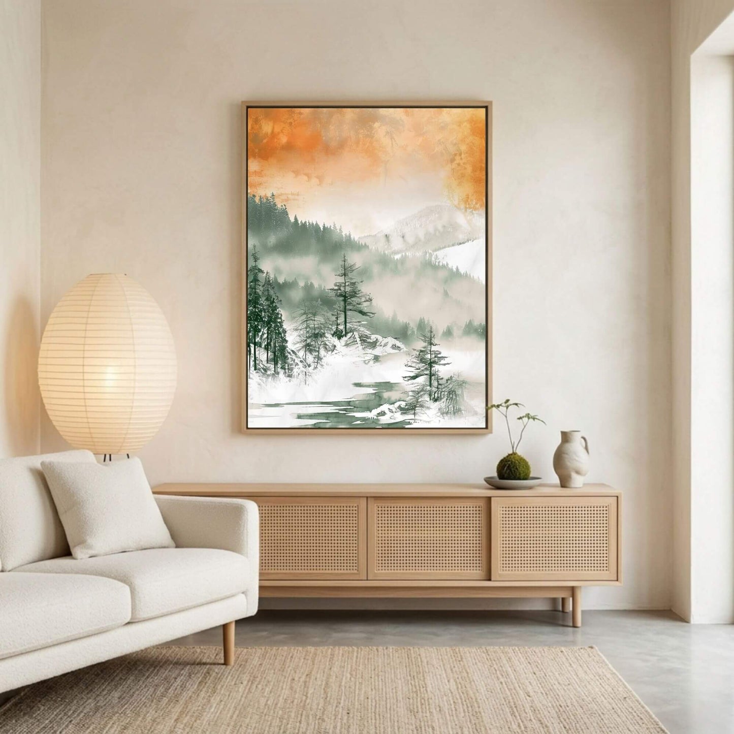 Misty Forest Mountain Framed Wall Art Canvas Print - Serene Nature Landscape Artwork