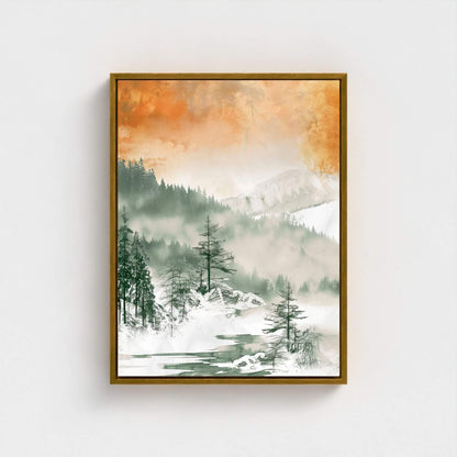 Misty Forest Mountain Framed Wall Art Canvas Print - Serene Nature Landscape Artwork