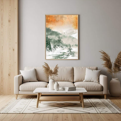 Misty Forest Mountain Framed Wall Art Canvas Print - Serene Nature Landscape Artwork