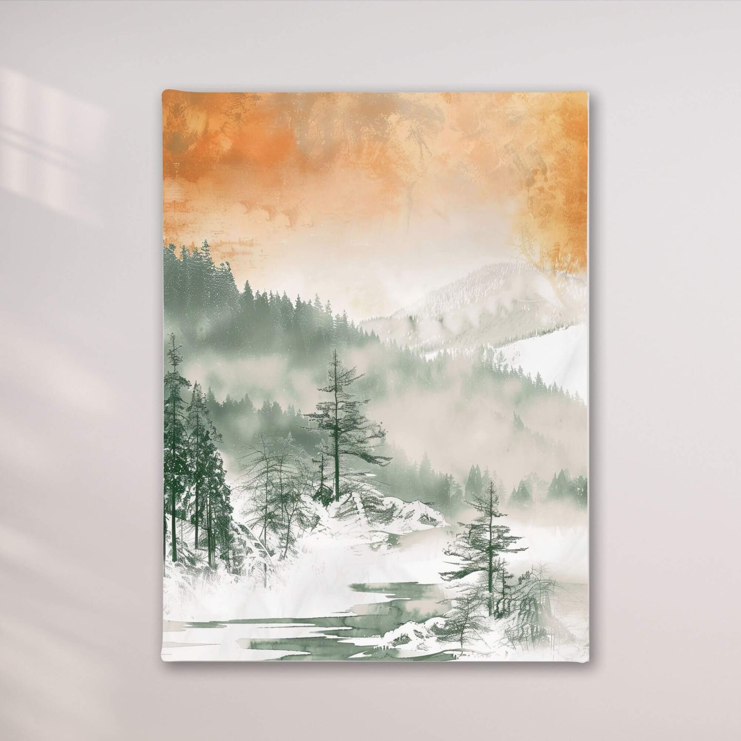 Misty Forest Mountain Framed Wall Art Canvas Print - Serene Nature Landscape Artwork