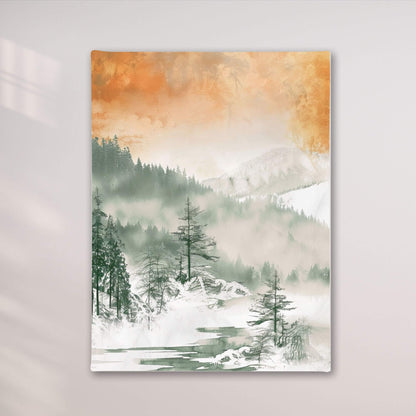 Misty Forest Mountain Framed Wall Art Canvas Print - Serene Nature Landscape Artwork