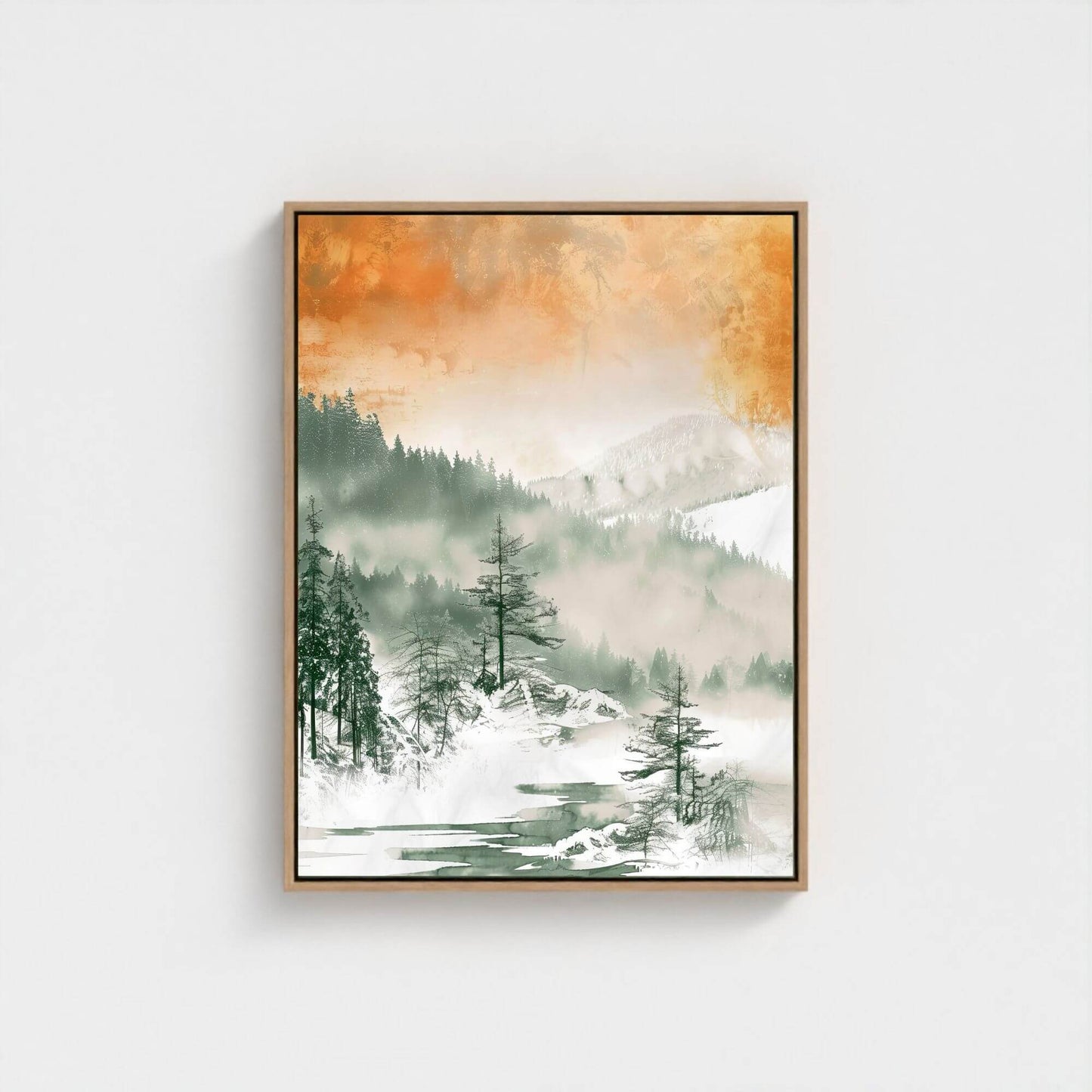 Misty Forest Mountain Framed Wall Art Canvas Print - Serene Nature Landscape Artwork