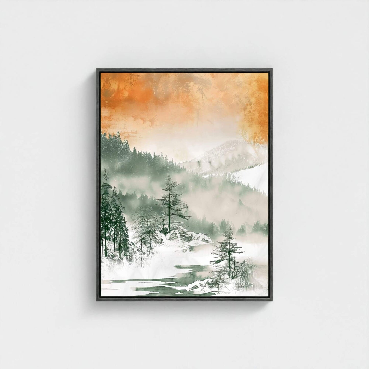 Misty Forest Mountain Framed Wall Art Canvas Print - Serene Nature Landscape Artwork