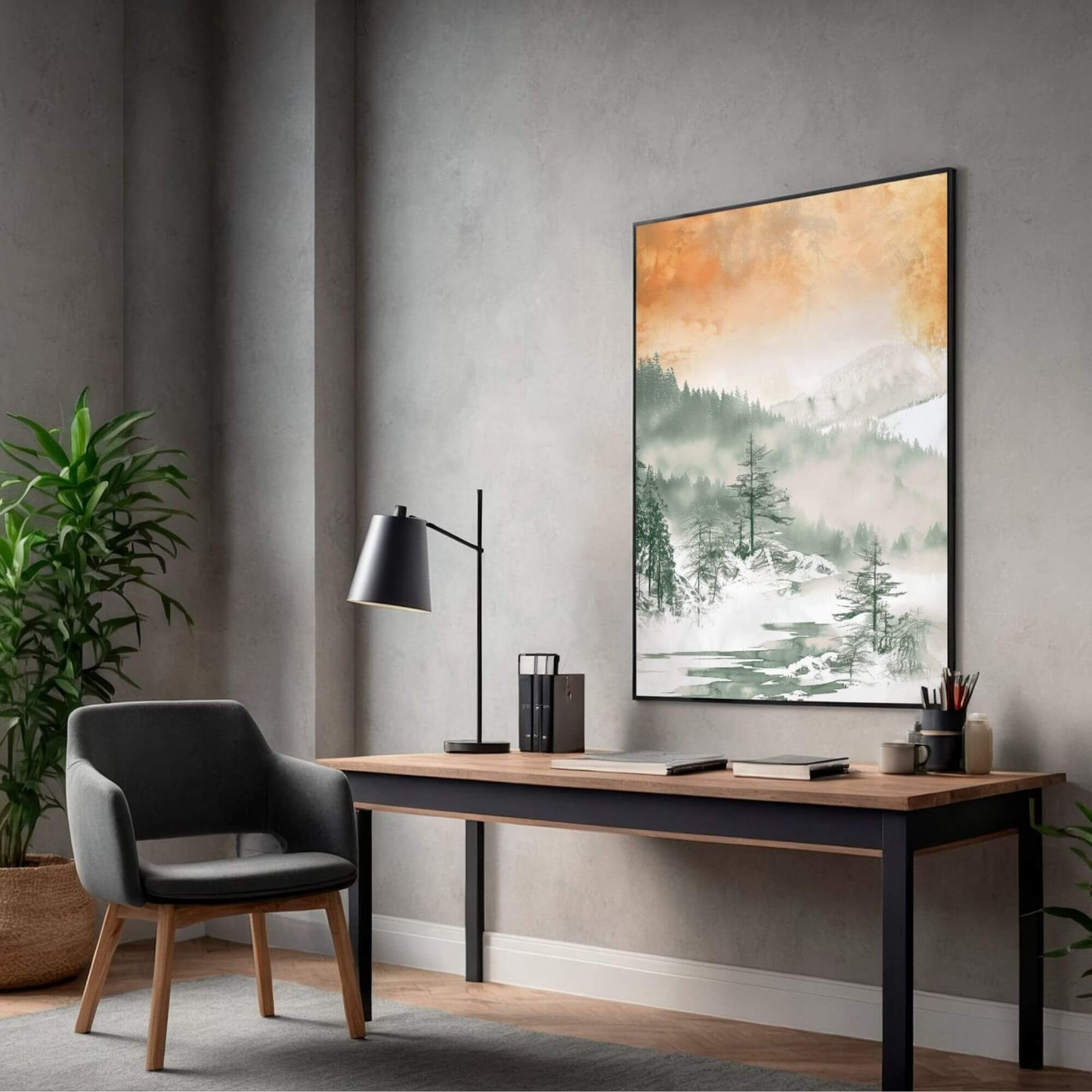 Misty Forest Mountain Framed Wall Art Canvas Print - Serene Nature Landscape Artwork