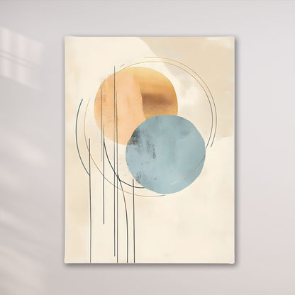 Modern Abstract Beige Blue Circles Wall Art Canvas - Framed Neutral Geometric Wall Art