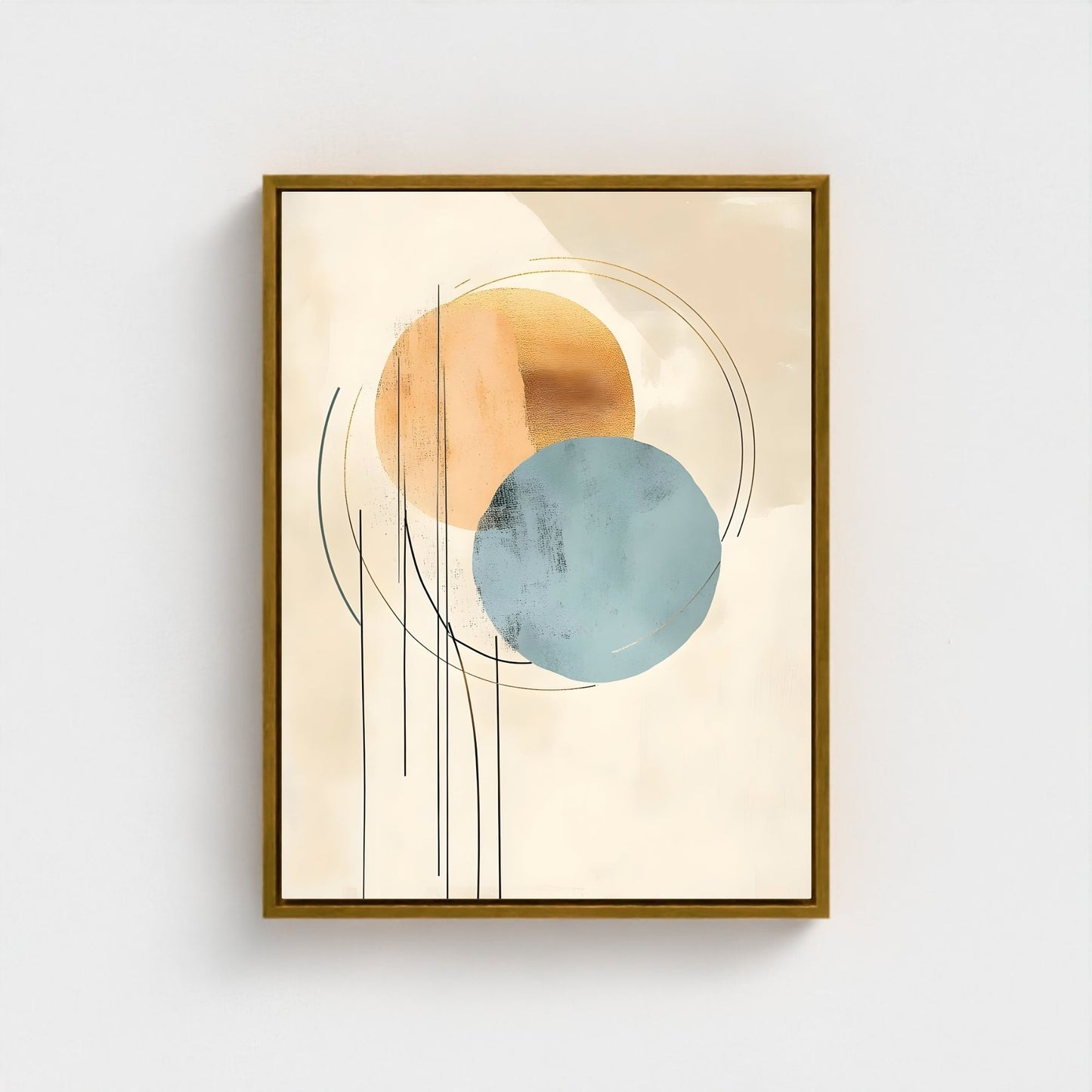 Modern Abstract Beige Blue Circles Wall Art Canvas - Framed Neutral Geometric Wall Art