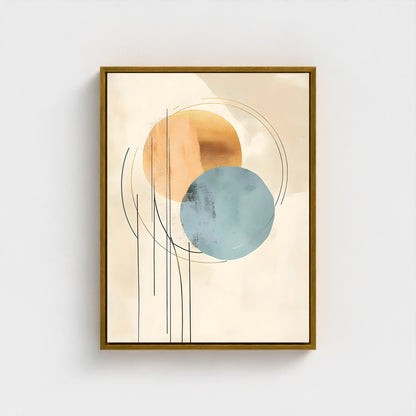 Modern Abstract Beige Blue Circles Wall Art Canvas - Framed Neutral Geometric Wall Art