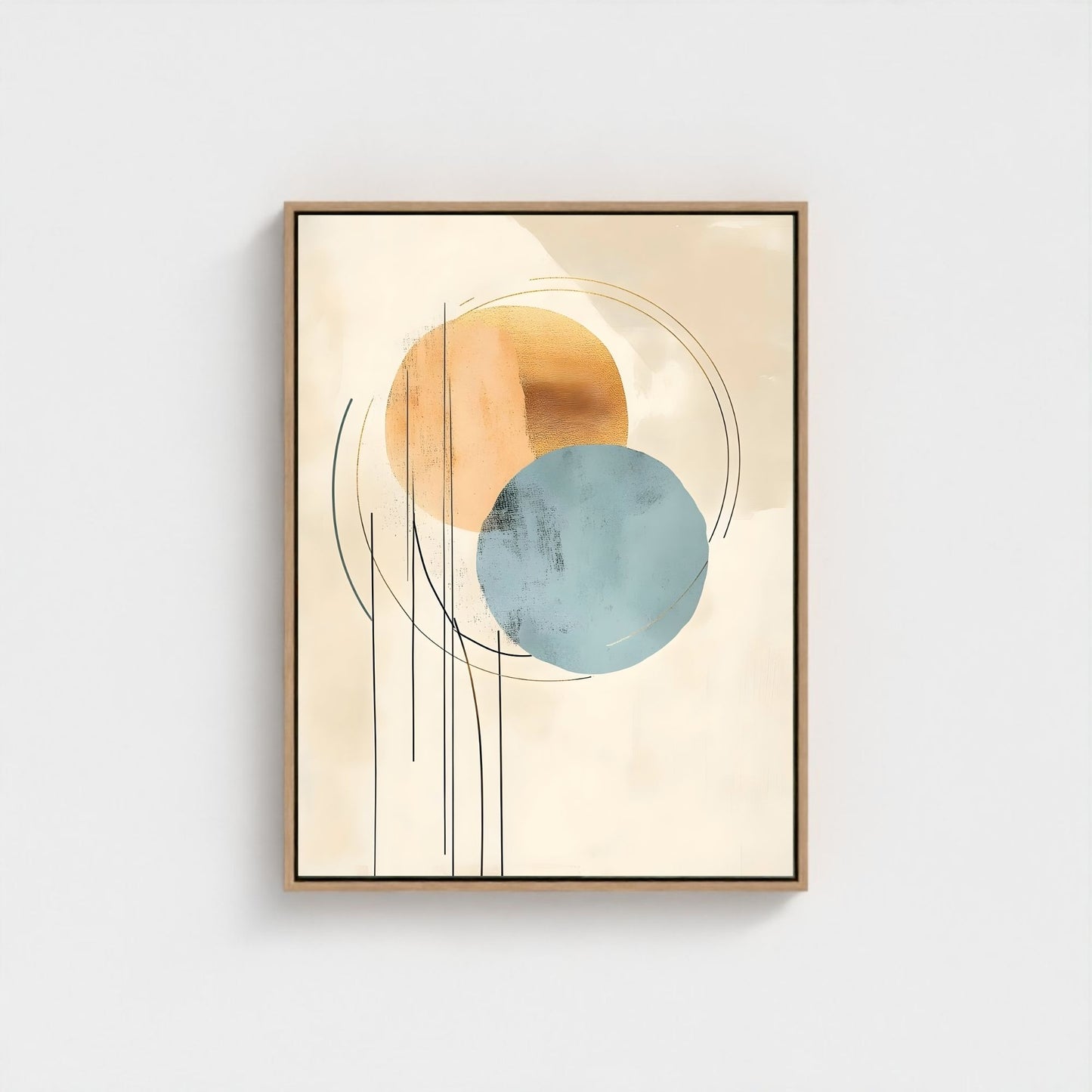 Modern Abstract Beige Blue Circles Wall Art Canvas - Framed Neutral Geometric Wall Art