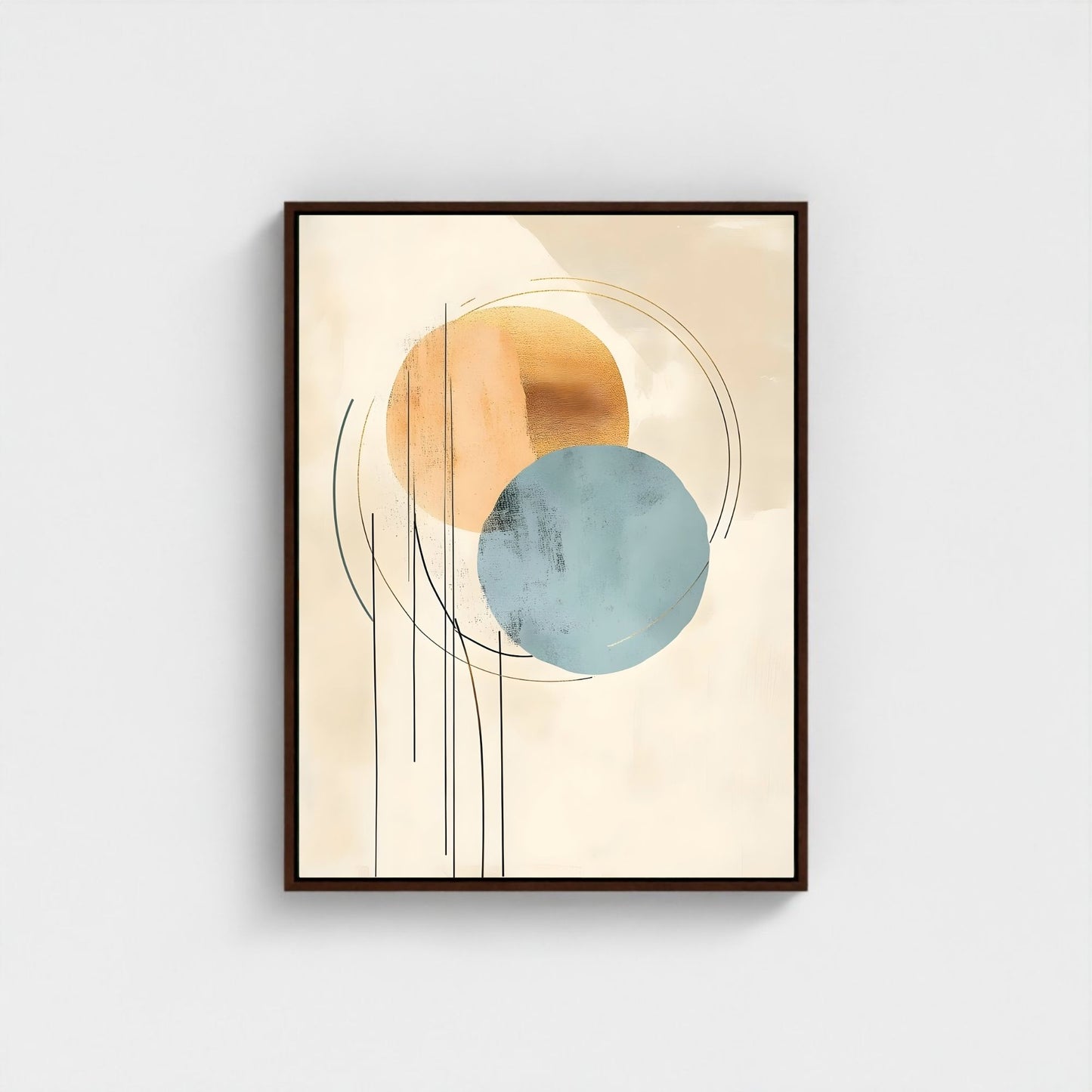 Modern Abstract Beige Blue Circles Wall Art Canvas - Framed Neutral Geometric Wall Art