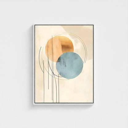 Modern Abstract Beige Blue Circles Wall Art Canvas - Framed Neutral Geometric Wall Art